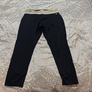 Black Leggings with Glittering Gold Waistband